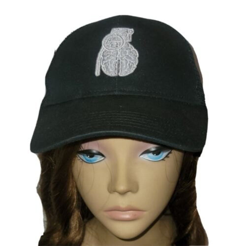 Military Minded Grenade Brain Golf Black Baseball Cap Mesh Back Adjustable Strap